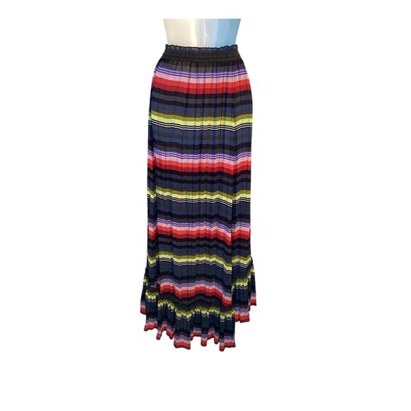 Free People Crinkle Pleat Striped High Low Multi Colored Maxi Skirt Size L - Picture 2 of 10